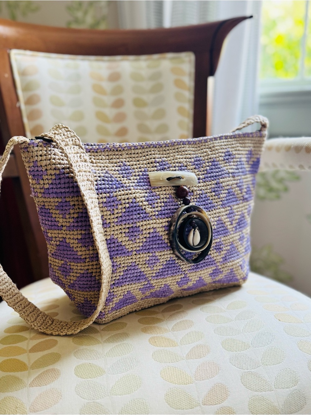 CHIKUMBUSO Handwoven Purple & Natural Crossbody Bag - Beach-Inspired Style